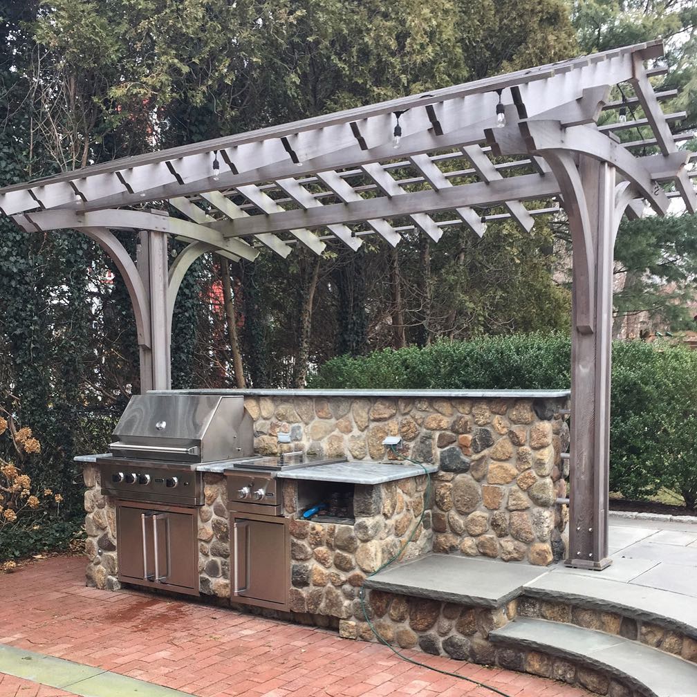 Trellis Structures cedar pergola showing natural silver-gray patina after outdoor weathering